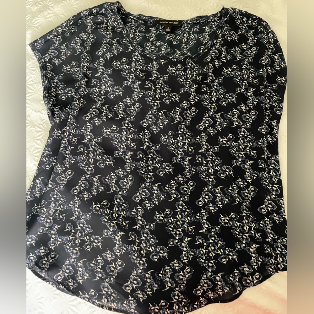 Navy floral blouse from Banana Republic
